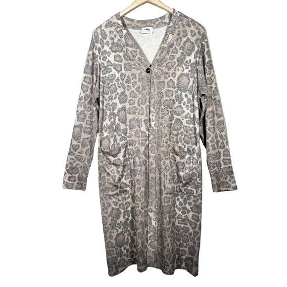 LNA Kurt Ribbed Leopard Print Cardigan Duster - Picture 2 of 10